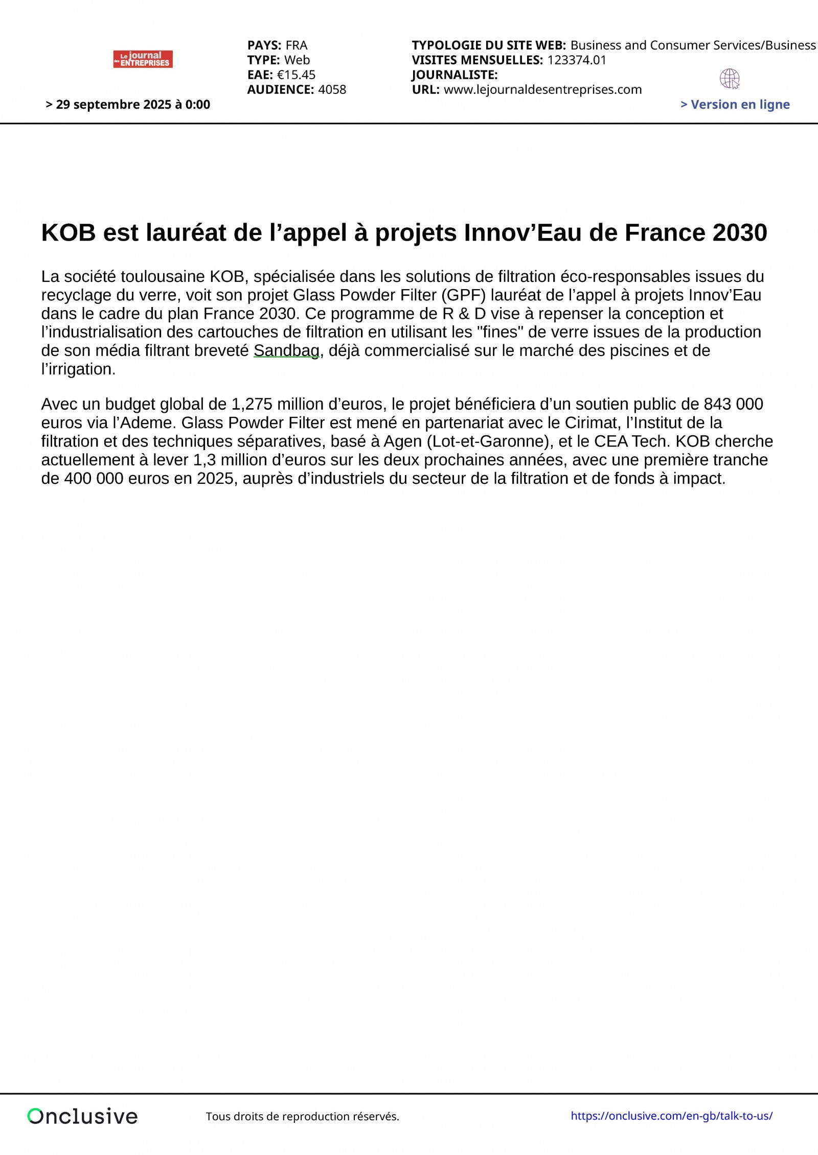 Le Journal des Entreprises